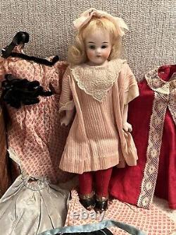 Darling Petite Antique German Bisque 8 Doll & Trunk With Wardrobe & Provenance