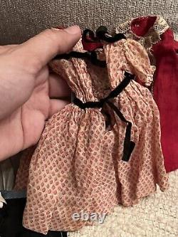 Darling Petite Antique German Bisque 8 Doll & Trunk With Wardrobe & Provenance