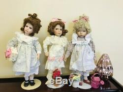 Dianna Effner by Ashton Drake Lot of (3) Vintage Porcelain Dolls with Stands