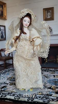 Dollhouse Miniature Artisan Vintage Woman Porcelain Doll Wedding Gown 112