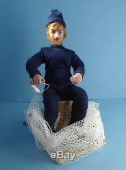 Dollhouse Miniature Vintage Hand Sculpted Fisherman Doll Signed & Dated 112
