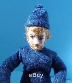 Dollhouse Miniature Vintage Hand Sculpted Fisherman Doll Signed & Dated 112