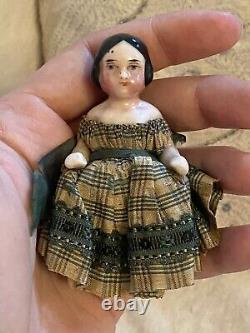 Early 1850 Covered Wagon Pink Tint 3.25 Frozen Charlotte Doll Original Dress
