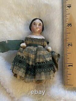 Early 1850 Covered Wagon Pink Tint 3.25 Frozen Charlotte Doll Original Dress