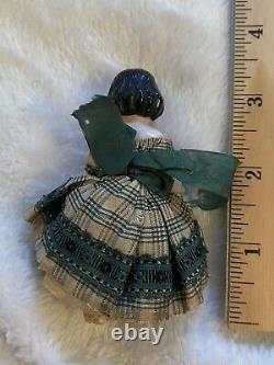 Early 1850 Covered Wagon Pink Tint 3.25 Frozen Charlotte Doll Original Dress