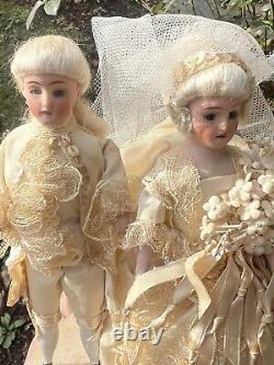 Early German 6 Pair Bisque Dolls White German Cake Topper Bisque Dolls Mint