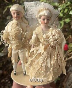 Early German 6 Pair Bisque Dolls White German Cake Topper Bisque Dolls Mint