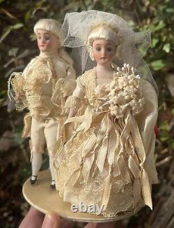 Early German 6 Pair Bisque Dolls White German Cake Topper Bisque Dolls Mint