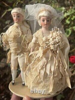 Early German 6 Pair Bisque Dolls White German Cake Topper Bisque Dolls Mint