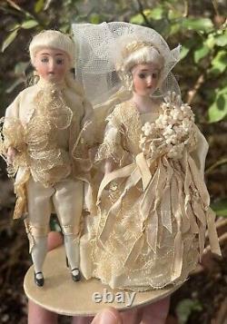 Early German 6 Pair Bisque Dolls White German Cake Topper Bisque Dolls Mint