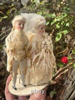 Early German 6 Pair Bisque Dolls White German Cake Topper Bisque Dolls Mint