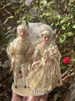 Early German 6 Pair Bisque Dolls White German Cake Topper Bisque Dolls Mint