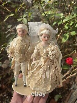 Early German 6 Pair Bisque Dolls White German Cake Topper Bisque Dolls Mint