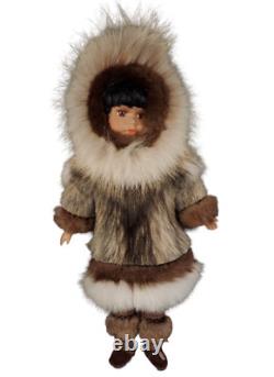 Eskimo Porcelain Doll Vintage Real Fur