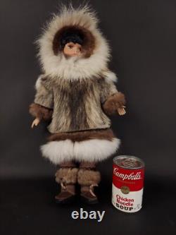 Eskimo Porcelain Doll Vintage Real Fur