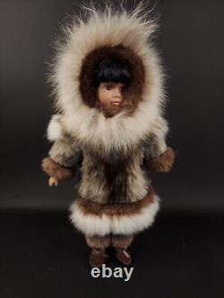 Eskimo Porcelain Doll Vintage Real Fur