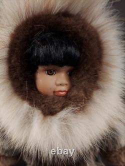 Eskimo Porcelain Doll Vintage Real Fur