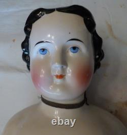 Ex large 33 1860-70s Beautiful Smiling antique German China head Doll Flat top