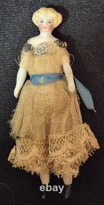Exceptional Antique Miniature Civil War Era Bisque Doll in Orig. Clothing 4 in