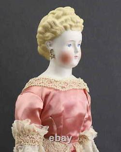 Exquisite Antique Parian Doll In Pink Dress