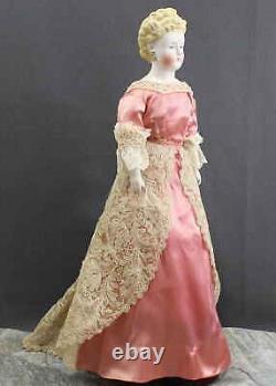 Exquisite Antique Parian Doll In Pink Dress