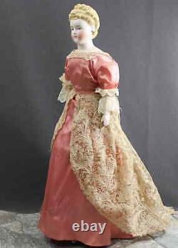 Exquisite Antique Parian Doll In Pink Dress