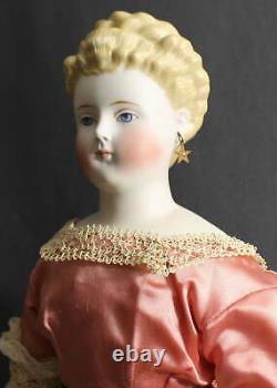 Exquisite Antique Parian Doll In Pink Dress