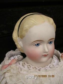 Exquisite Large Parian Porcelain Headed Antique Doll On A Kid Body 22 Inch/56cm
