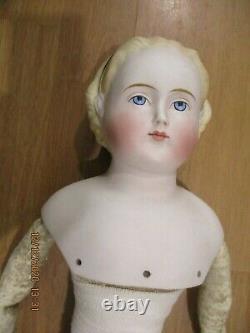 Exquisite Large Parian Porcelain Headed Antique Doll On A Kid Body 22 Inch/56cm