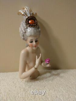 Exquisite Rare Lg German French Half Doll Pin Cushion Porcelain Lady Fab Hairdo