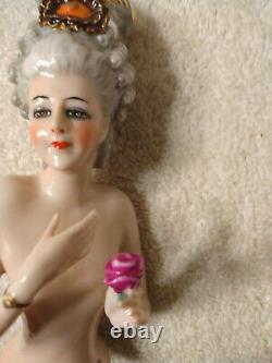 Exquisite Rare Lg German French Half Doll Pin Cushion Porcelain Lady Fab Hairdo