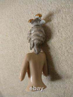 Exquisite Rare Lg German French Half Doll Pin Cushion Porcelain Lady Fab Hairdo