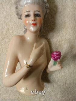 Exquisite Rare Lg German French Half Doll Pin Cushion Porcelain Lady Fab Hairdo