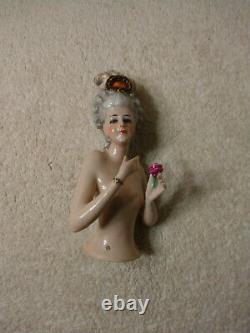 Exquisite Rare Lg German French Half Doll Pin Cushion Porcelain Lady Fab Hairdo