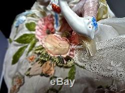 Exquisite Vintage Porcelain Half Doll With Antique Victorian Ribbon Work Gown LG