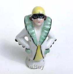 Flapper Clown Pierrette Deco Lady Pin Cushion Half Doll Porcelain Vtg Germany