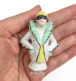 Flapper Clown Pierrette Deco Lady Pin Cushion Half Doll Porcelain Vtg Germany