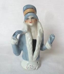 Flapper Lady Pin Cushion Half Doll Porcelain Germany Fasold Style Vtg Japan