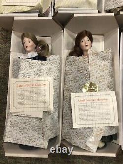 Franklin Heirloom Porcelain Dolls Maids of 13 Colonies Complete Set Mint