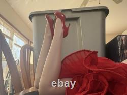 Franklin Mint Marilyn Monroe In Red Dress Porcelain Doll On Wood Stand