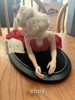 Franklin Mint Marilyn Monroe In Red Dress Porcelain Doll On Wood Stand
