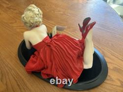 Franklin Mint Marilyn Monroe In Red Dress Porcelain Doll On Wood Stand