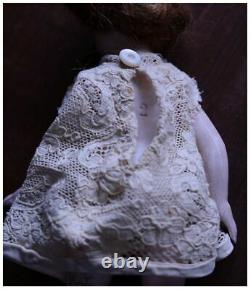 French Antique Bisque Porcelain Doll 6'' Real Hair Ancient Victorian Old Antique