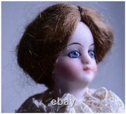 French Antique Bisque Porcelain Doll 6'' Real Hair Ancient Victorian Old Antique