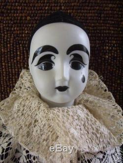 French Clown Doll with tear- Perot -Porcelain-Vintage Beautiful #147