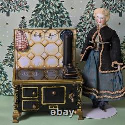 German Parian dollhouse doll with stove