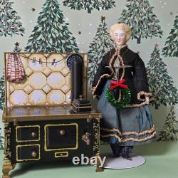 German Parian dollhouse doll with stove