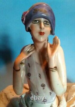 German Porcelain Half Doll Box Fasold Stauch Flapper Glamorous Original Dress