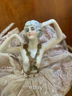 German Porcelain Half Doll Powder Box- Circa 1915 MINT all original beauty