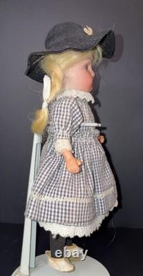 Germany 150 8 Porcelain Doll Blonde Braids Blue Gingham Dress Black Hat 8